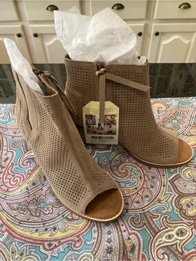 TOMS Taupe Perforated Peep-Toe Ankle Booties